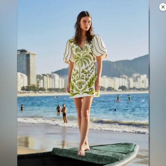 FARM Rio Green and White Mini Dress - Picture 8 of 15